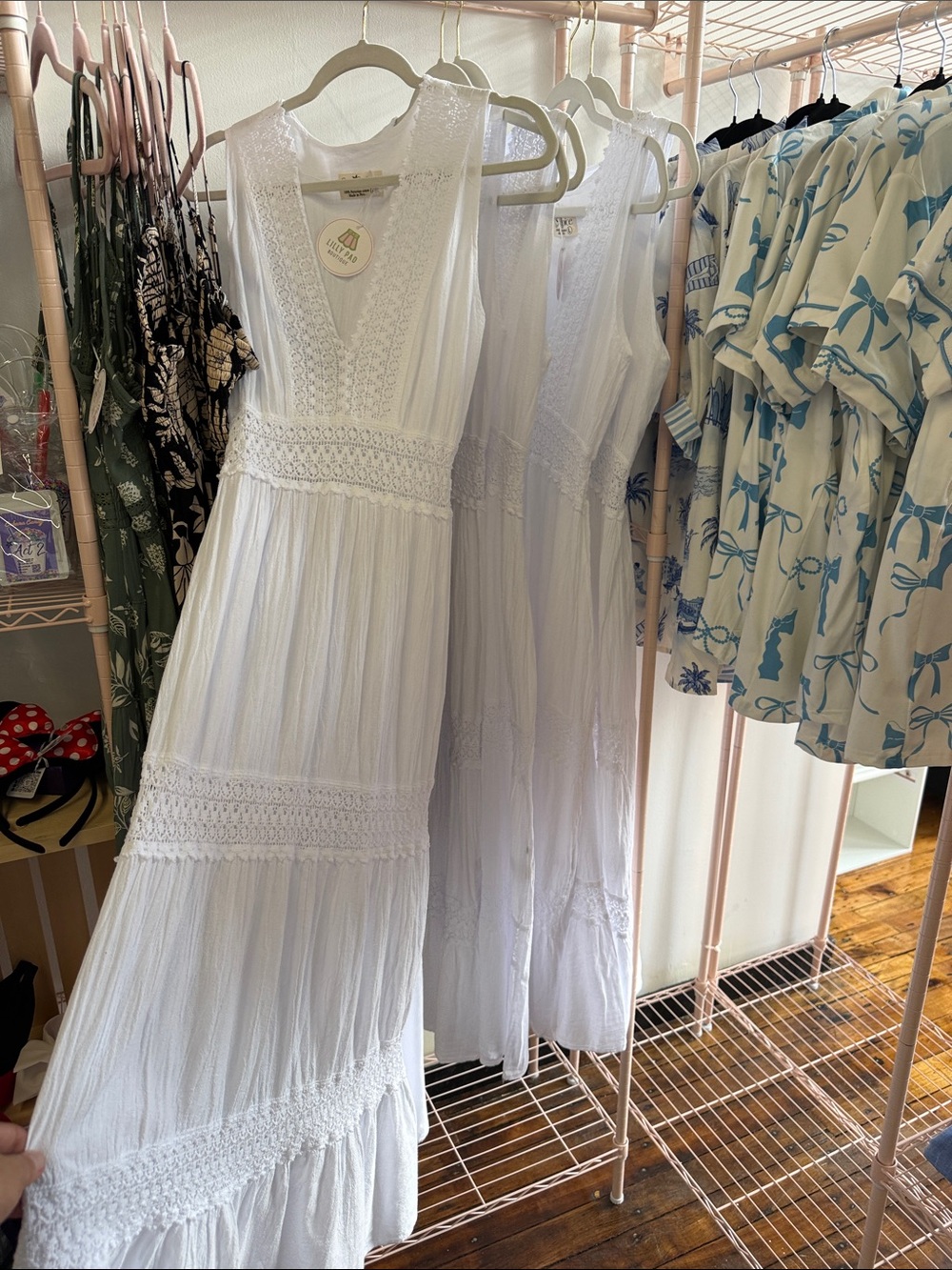 White Lace-Trim 100% Peruvian cotton Maxi Dress - Women